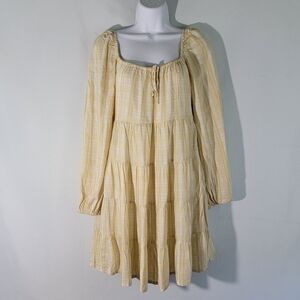 FAITHFULL THE BRAND Hamptons Checked Nalin Mini Dress Sz 2 Long Sleeve Tiered